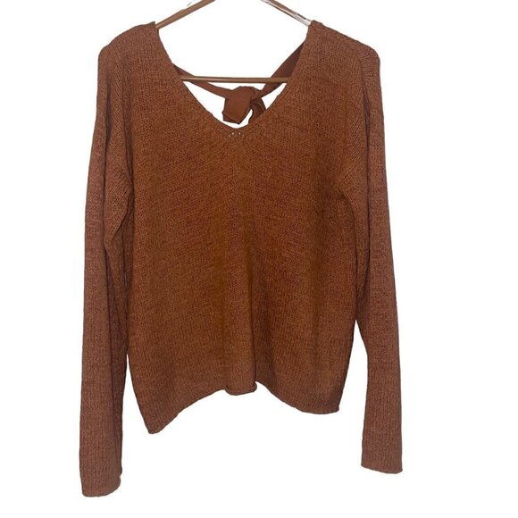 MinkPink V-Neck Tie Knit Rust Color Sweater Size Small - Picture 1 of 14